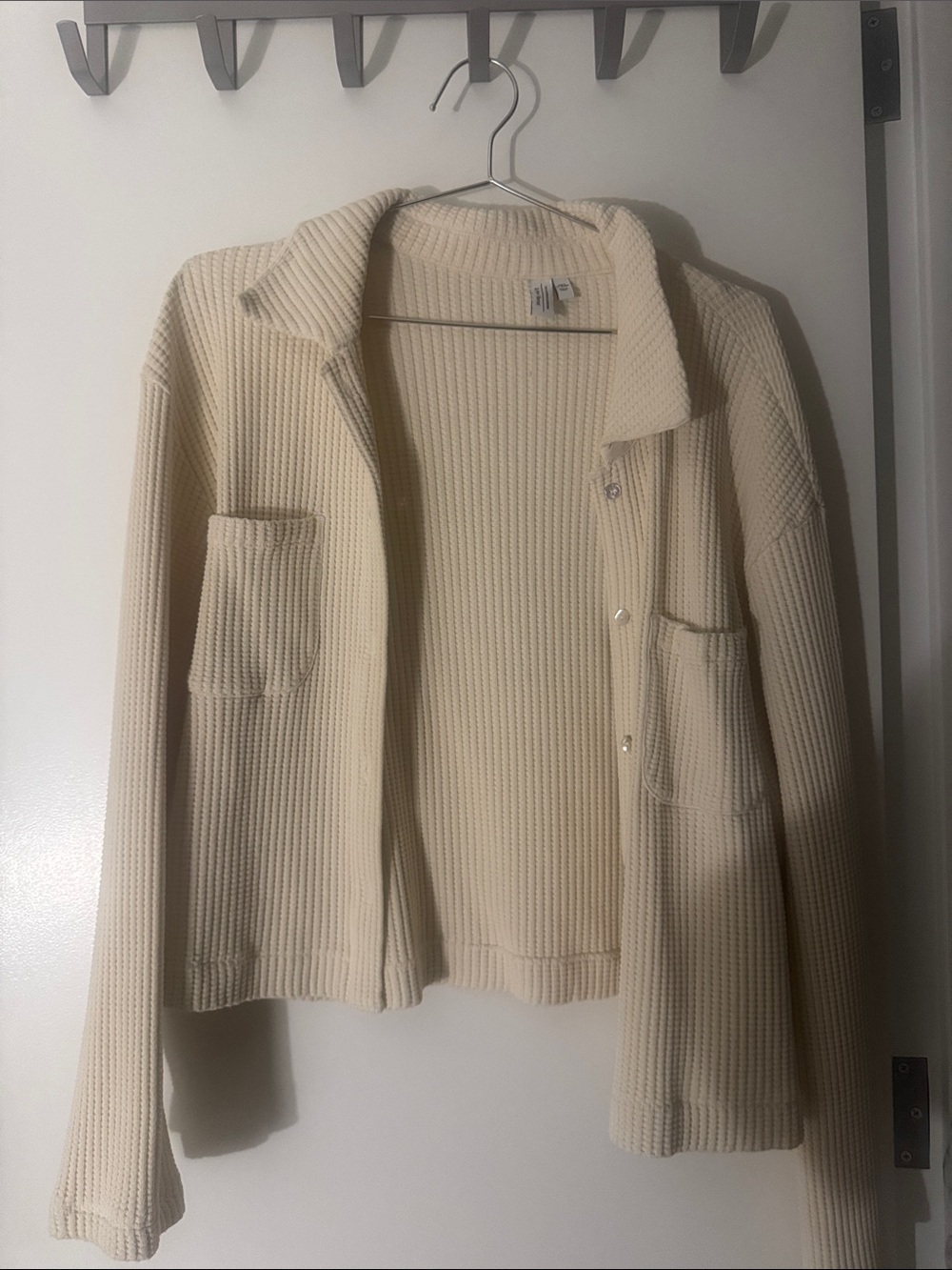 & Other Stories Cream Waffle Knit Button-Front Shacket